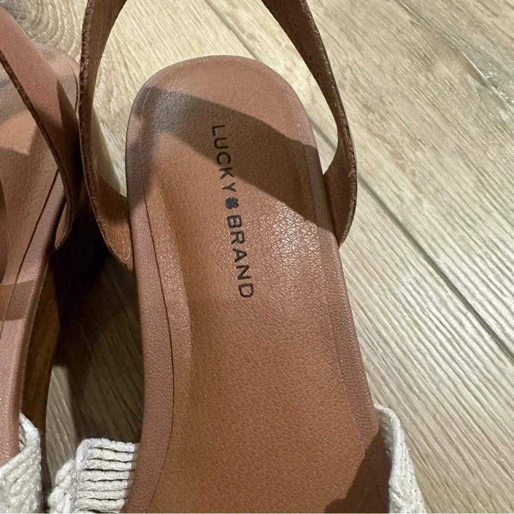 Lucky Brand BrownLeather Crochet Platform Sandal with Ankle Strap Sz 9.5 NWOT